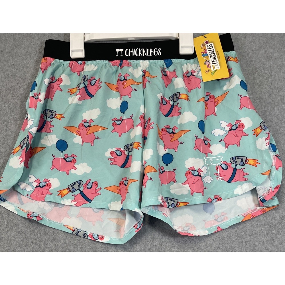 Chicknlegs Flying Pig Half Split Shorts Men's Size Large Novelty Work Out Beach